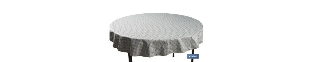 Mantel redondo antimanchas confeccionado en Jacquard con tejido resinado | Diseño de arcos verdes | Materiales: 50% algodón y 5