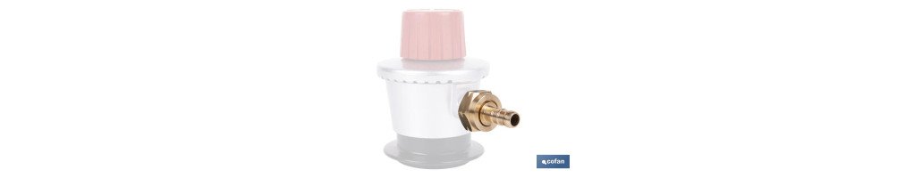 Racord para tubería de gas | Adecuado para regulador de gas 41003096 | Rosca izquierda 21,8 mm | Material: Latón | Medidas: 2,4