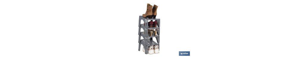 Organizador de zapatos en color gris | Pack de 4 sorportes apilables para maximizar el espacio