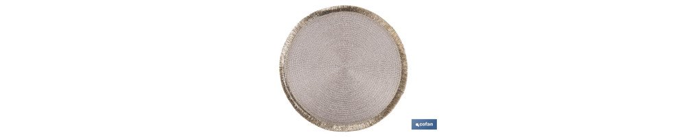 Bajoplatos redondos con flecos decorativos | Disponibles en color dorado y plateado | Packs de 6 salvamanteles individuales | D