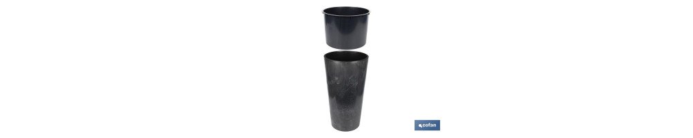 Maceteros cónicos decorativos con depósito | Color: negro | Resistentes para los UV | Material: polipropileno | Disponibles en