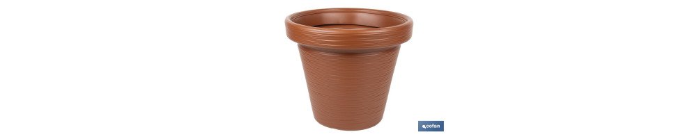 Macetas decorativas con diseño rayado | Color: terracota | Resistentes a los rayos UV | Material: Polietileno de alta densidad