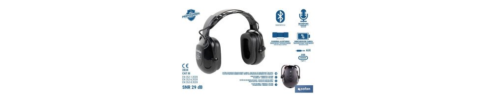 Cascos antirruido con Bluetooth | Reducción de sonido (SNR) 29 dB | Protección auditiva con micrófono y control de volumen